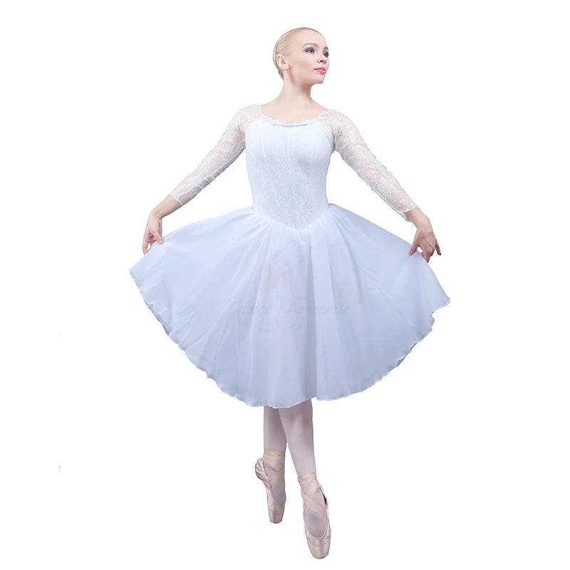 Girl Long Sleeves Lace White Or Black Romantic Ballet Dress,Custom Made Ballerina Balet Dance Costume Retail Wholesale