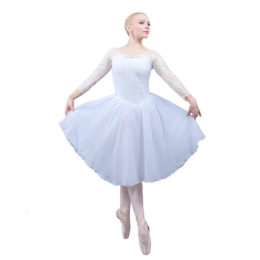 Girl Long Sleeves Lace White Or Black Romantic Ballet Dress,Custom Made Ballerina Balet Dance Costume Retail Wholesale