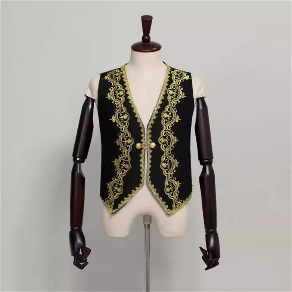 Man White Or Black Ballet Top Vest V Neck,Palace Ballet Jacket For Performan Dance Costumes