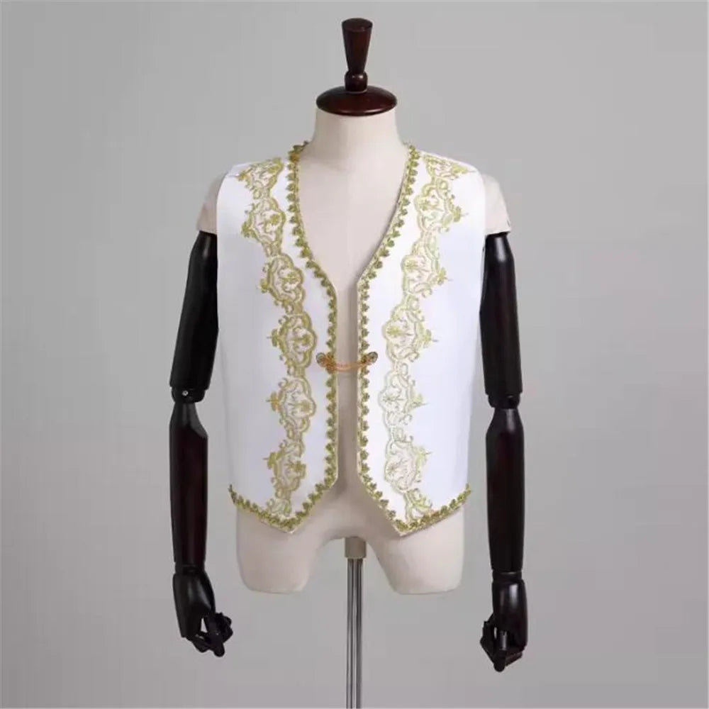 Man White Or Black Ballet Top Vest V Neck,Palace Ballet Jacket For Performan Dance Costumes