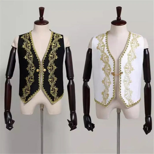 Man White Or Black Ballet Top Vest V Neck,Palace Ballet Jacket For Performan Dance Costumes