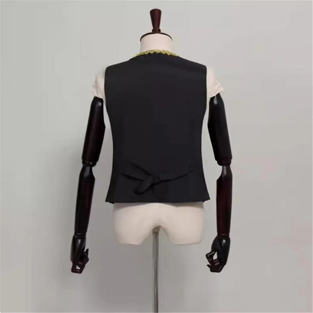 Man White Or Black Ballet Top Vest V Neck,Palace Ballet Jacket For Performan Dance Costumes