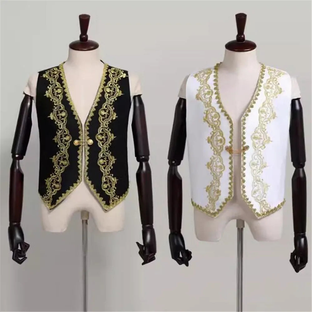 Man White Or Black Ballet Top Vest V Neck,Palace Ballet Jacket For Performan Dance Costumes