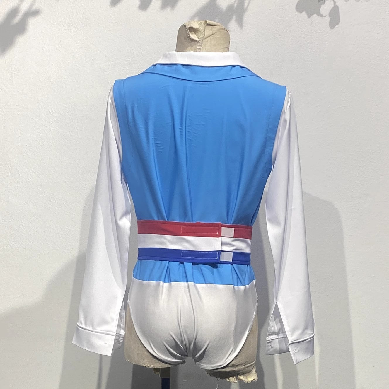 Flames of Paris Man Blue White Ballet Jacket Leotard With Red White Blue Belt,Men Long Sleeves Balet Costumes For Competition