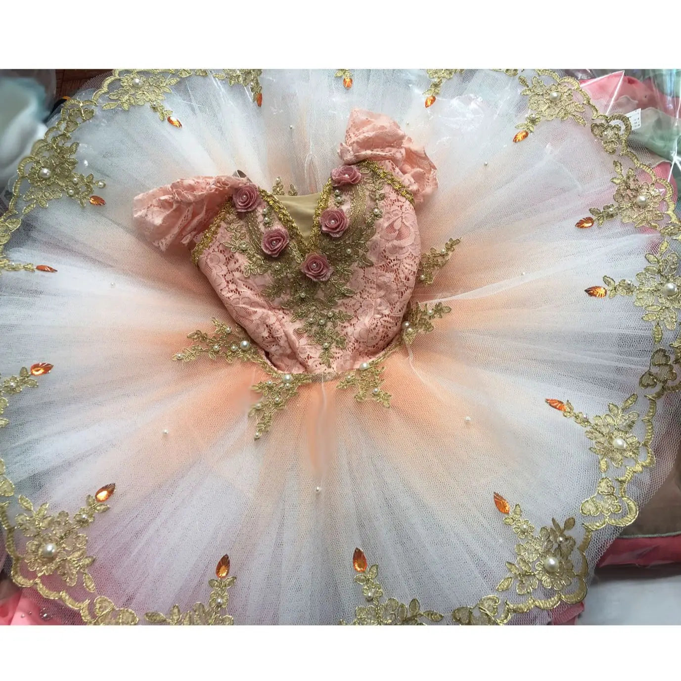 Orange Gradient Ballet Flower Platter Tutu Costumes,Sleeping Beauty Variation Balet Tutus