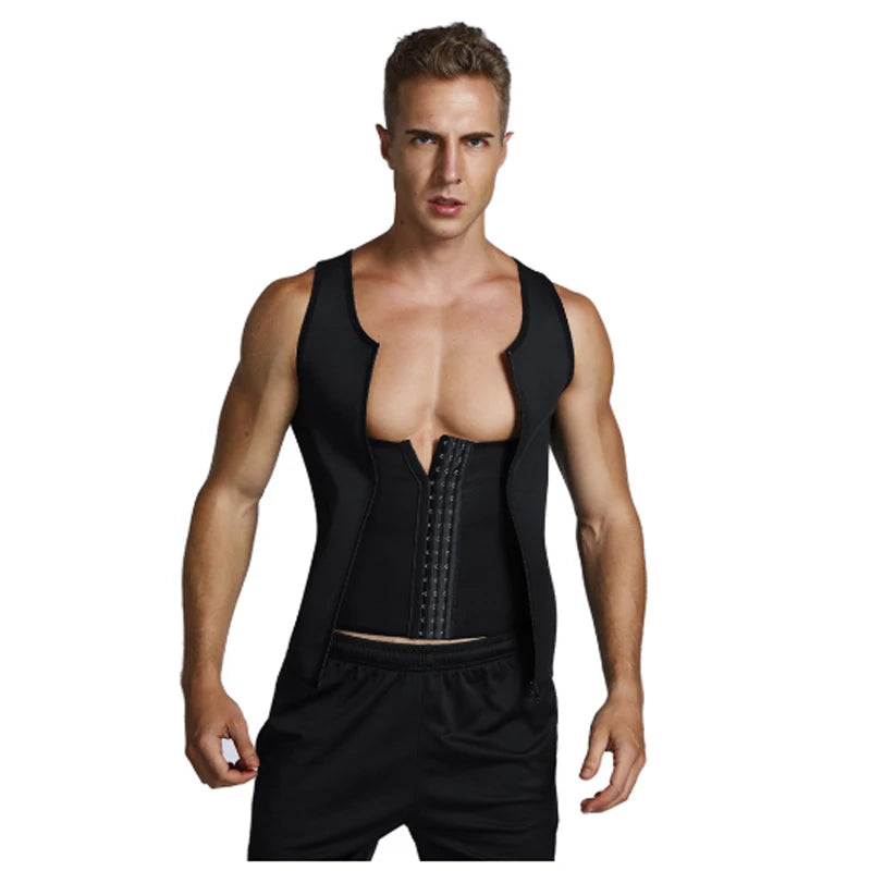 Popular Men's Sports Corset Bodysuits With Hook And Eye + Zipper Double Layer Gym Shapers Vest Top Clothes