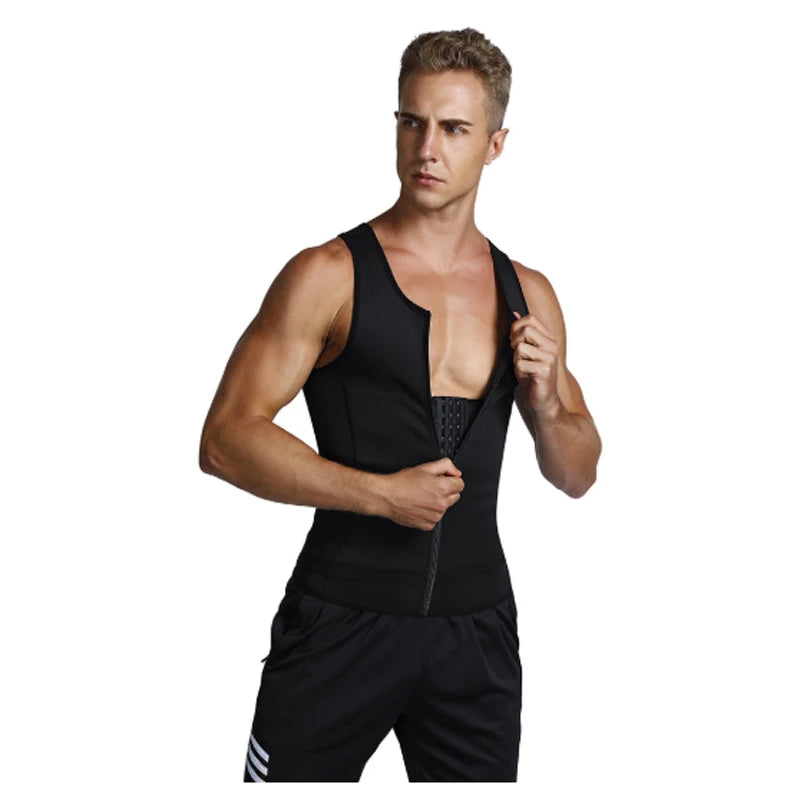 Popular Men's Sports Corset Bodysuits With Hook And Eye + Zipper Double Layer Gym Shapers Vest Top Clothes