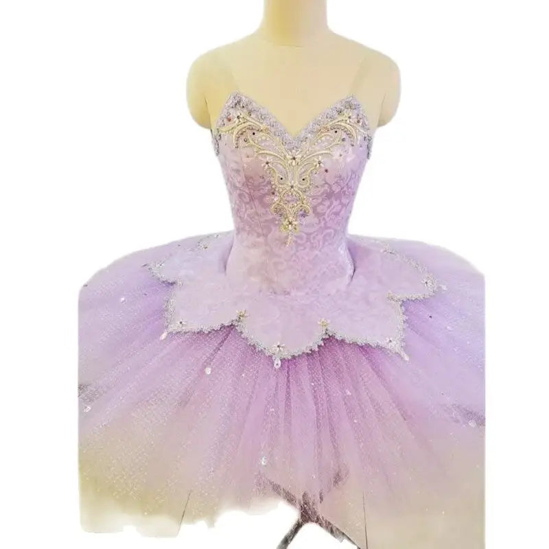 Princess Hard Yarn Plate Ballet Dress For Lilac Variations Esmeralda, Light Purple Sparkling Ballet Dress For Sleeping Beauty