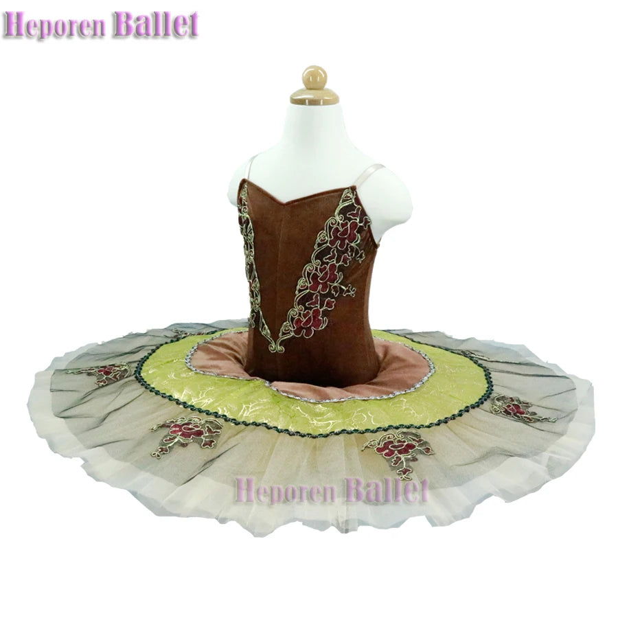 Professional Ladies Or Children Dark Coffee Color Ballet Dance Performance Tutu Suspenders One-piece Lace Gauze Dress