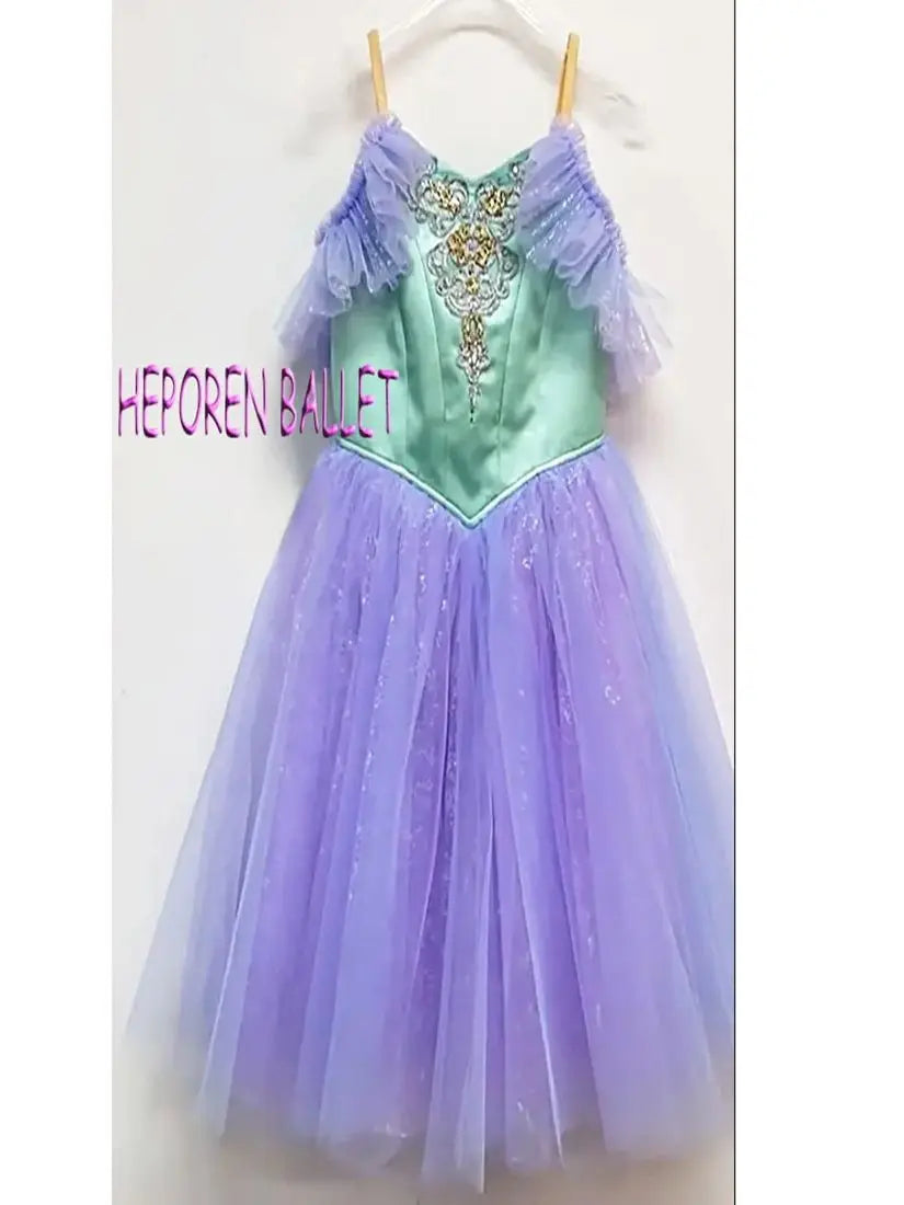 Professional Lilac And Light Green Ballet Long Dress Costumes,Girl Violet Long Fairy Ballerina Skirt Custom Made