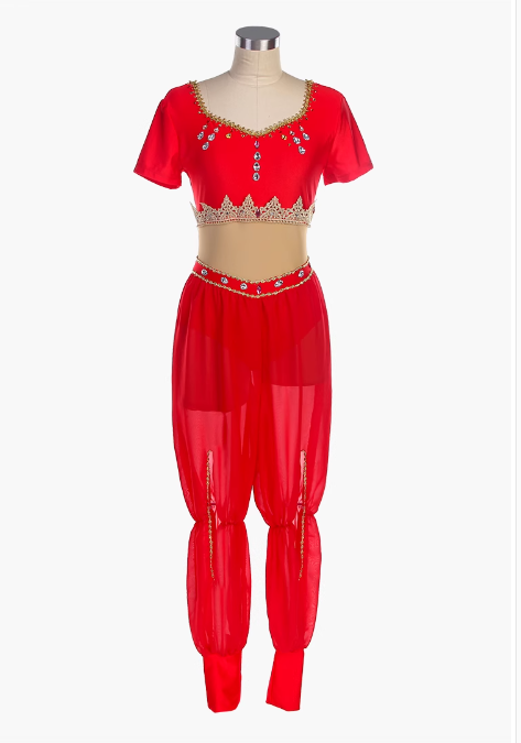 Red Or Purple Or Blue Arabian Ballet Costumes,Short Sleeves Top And Chiffon Pants Latin Arabic Dance Clothes For Performance