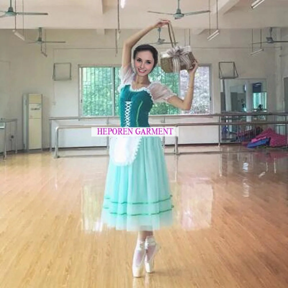 Custom Made Giselle Ballet Tutu Costumes Green Ballerina Dress, Adult Or Chidren's Romantic Long Ballet Dresses