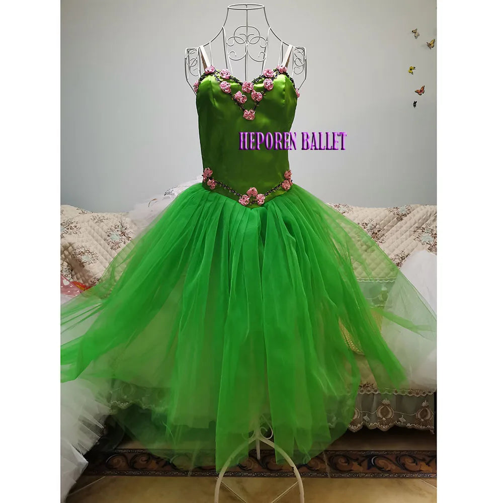 Long Or Short Gauze Green Ballet Skirt With Flowers Many Colors For Adult Or Children