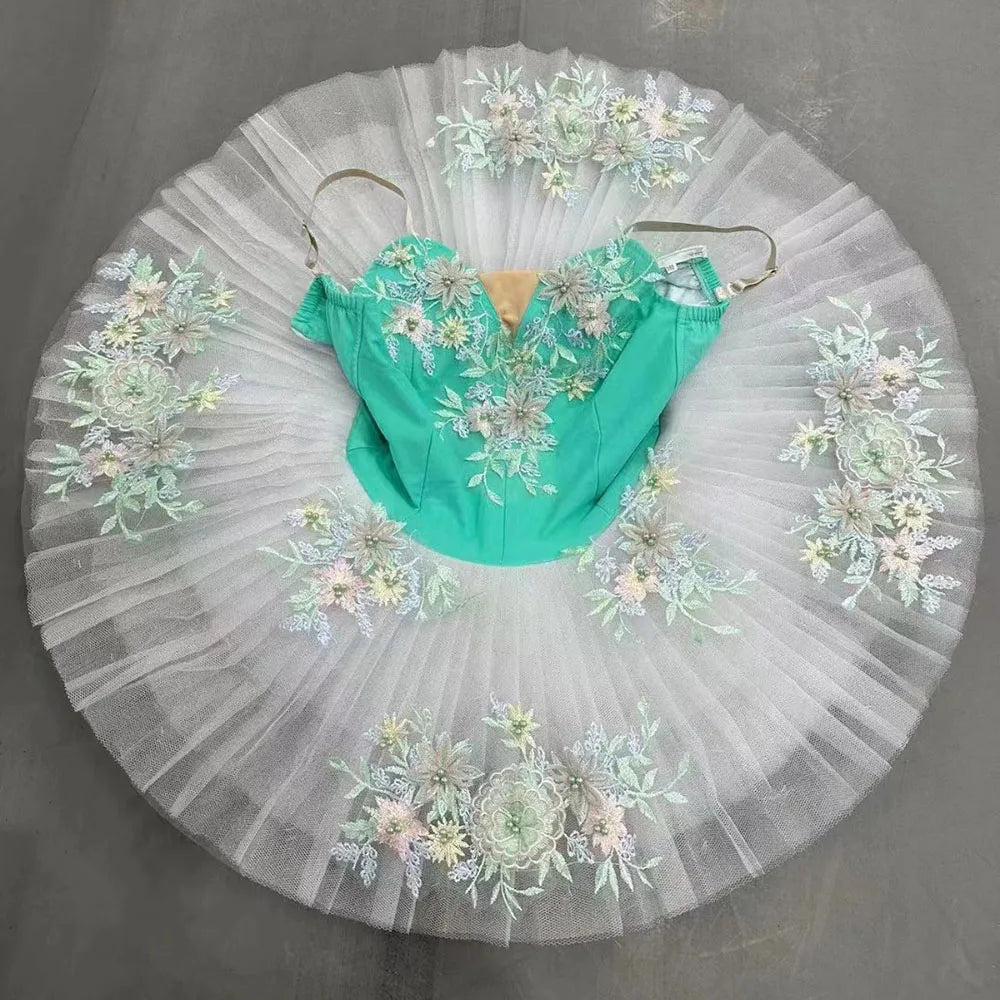 Green Ballet Tutus For Girls, Child Ballerina Dress Hard Yarn Skirt Costume