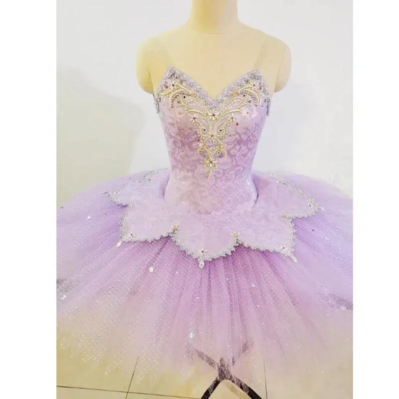 Princess Hard Yarn Plate Ballet Dress For Lilac Variations Esmeralda, Light Purple Sparkling Ballet Dress For Sleeping Beauty
