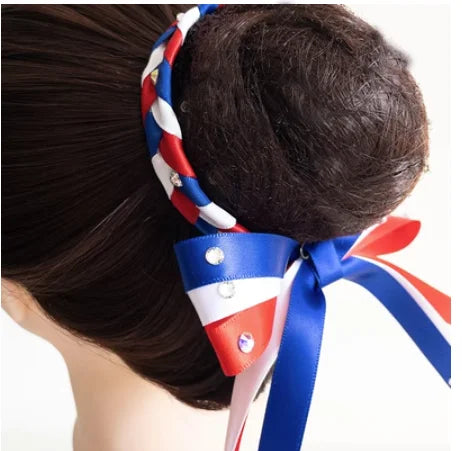 Customized Girl Ballet Costumes White Tutu Paris Flame Competition Performance, Blue Red Ribbons White Ballet Tutu Dress