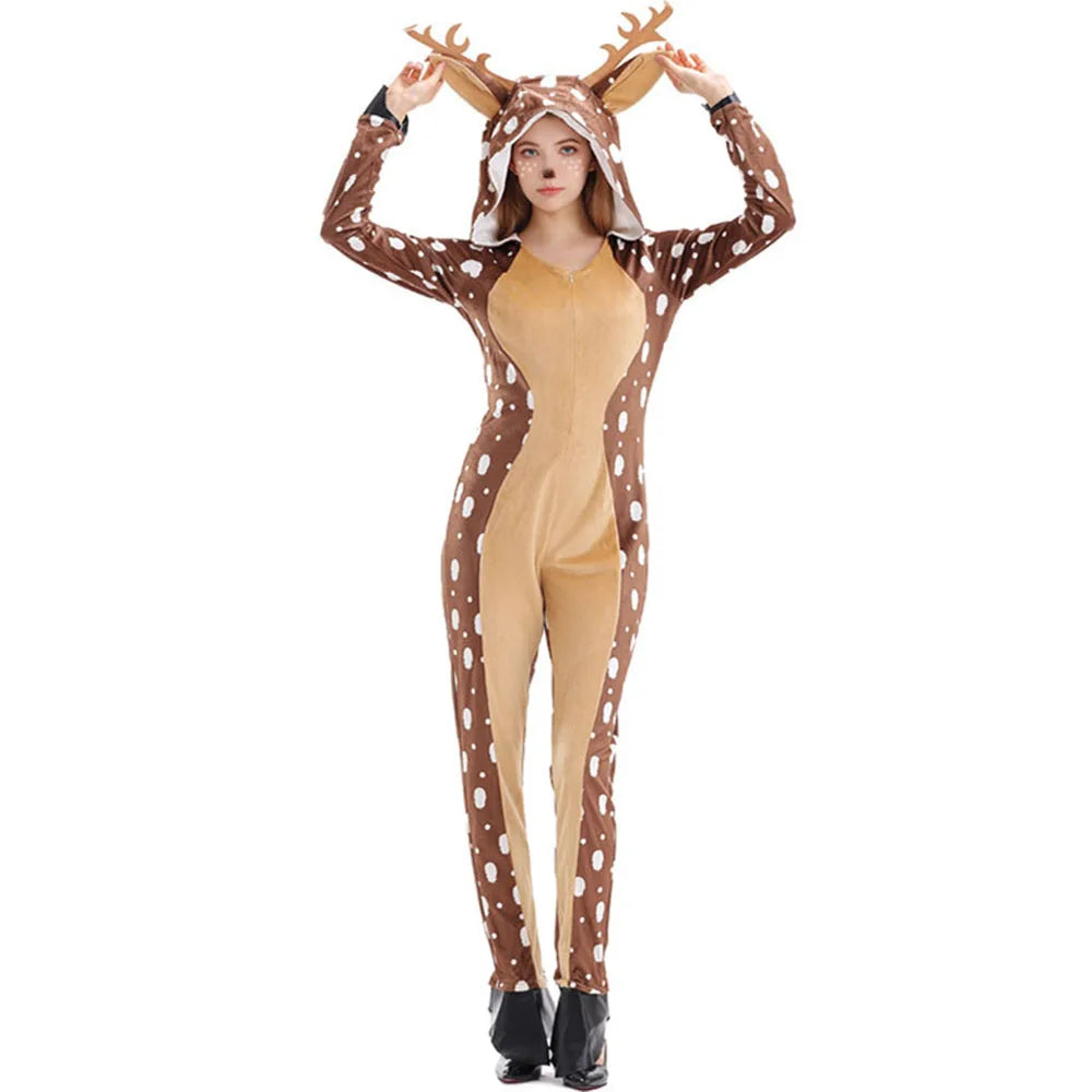 Adorable Christmas Spotty Fawn Onesie Cosplay - Matching Reindeer Parent-Child Animal Costumes for Holiday Performances