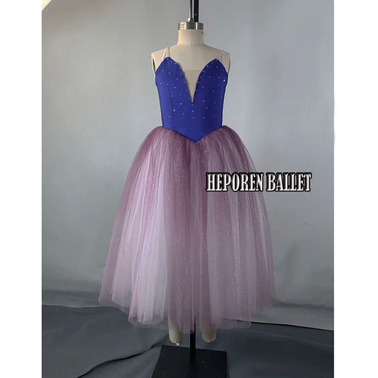 Girl Dark Blue Purple Sparkling Long Romantic Ballet Dress