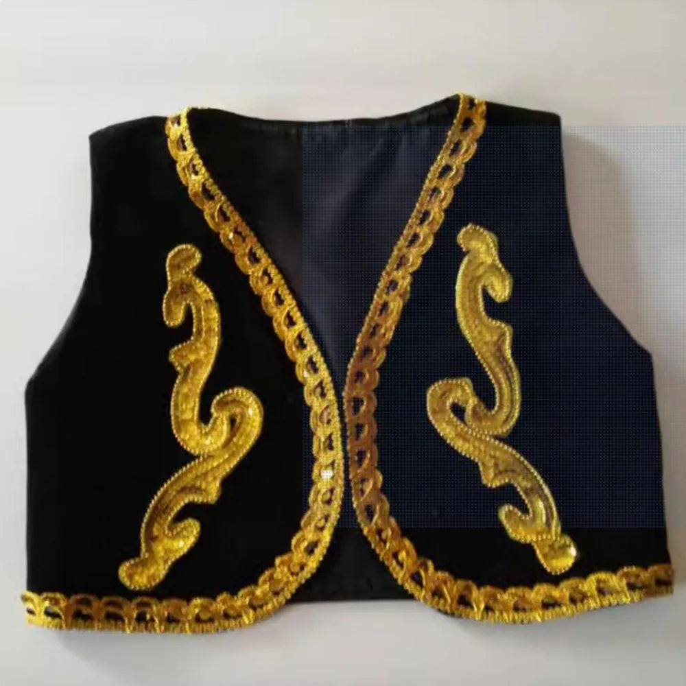 Custom Made Red Or Blue Or Black Prince Embroidered Ballet Vest Stage Costume, Ballet Dance Vest With Gold Decoration