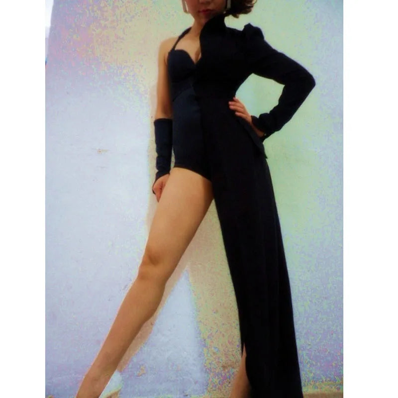 Sexy Club Leotard Jumpsuit Black Corset Tube Body Top Sleeveless DJ Costumes For Women Babydoll Overalls