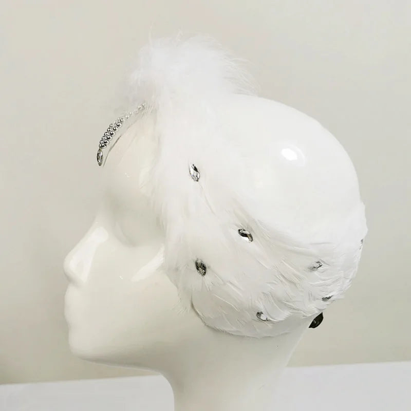 Woman Hand Made Nutcracker Stage Headband For Balet Dance,Swan Lake Ballet Hair Headpiece Real Feather With Pendant
