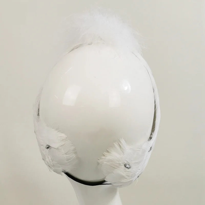 Woman Hand Made Nutcracker Stage Headband For Balet Dance,Swan Lake Ballet Hair Headpiece Real Feather With Pendant