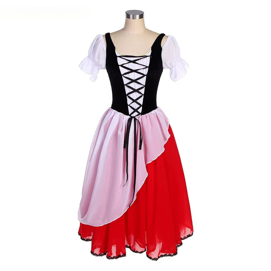 DON QUIXOTE  Puffy Sleeves Red/Yellow Romatic Long Ballet Dress