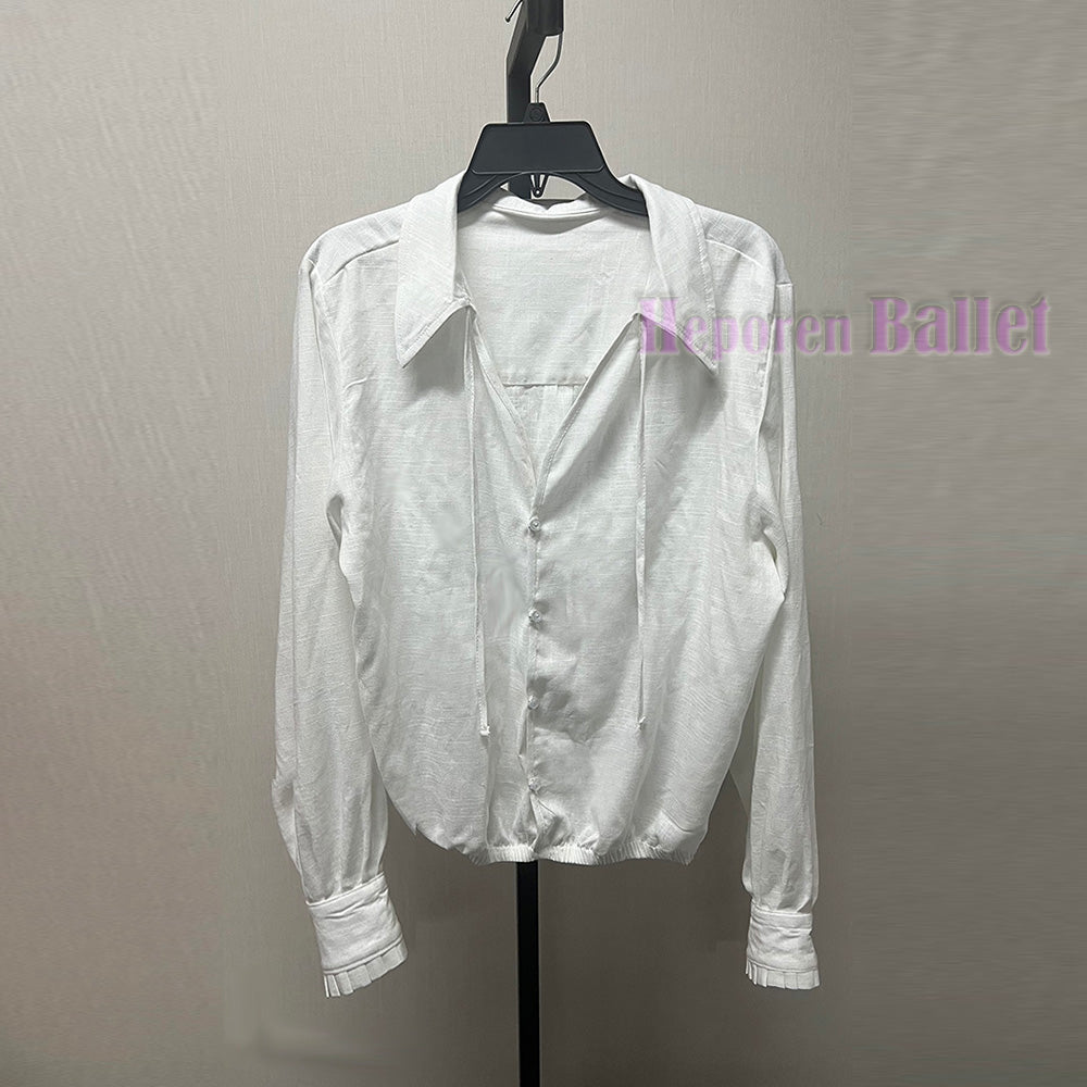 Customized Men's Ballet Waist Shirt White Prince Men's Elegant Ballet Dance Top Men's Ballet Stage Costume