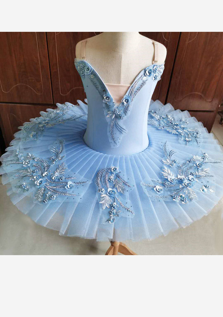 Girl Sky Blue Swan Lake Ballet Dress Ballerina Tutu Dresses With Flower Decoration Pancake Tutus Party Costumes