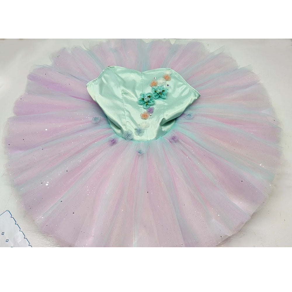 Customized Light Green Pink Ballet Tutus With Cute Floral Embellishments And Flower Fairy Balet