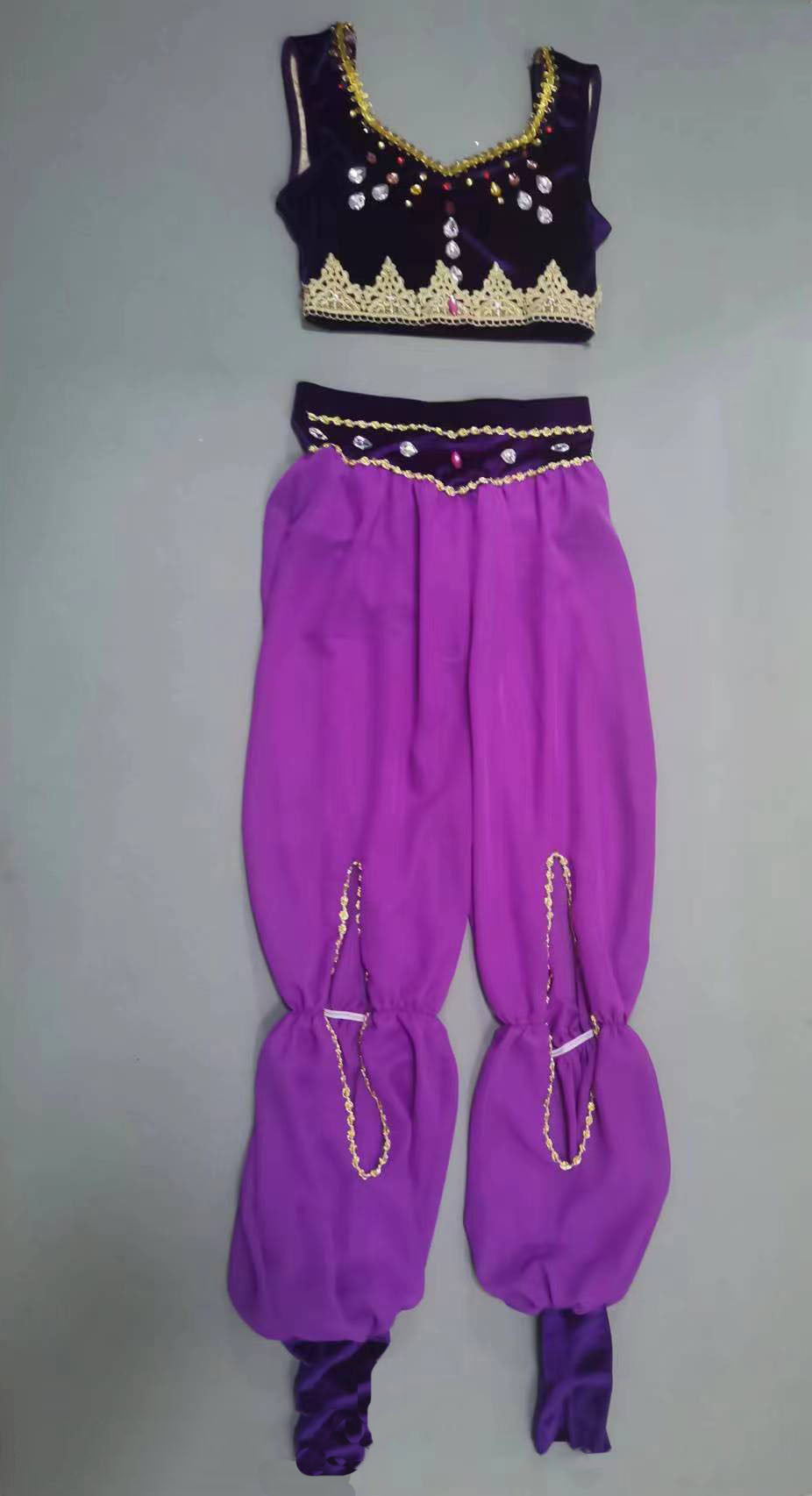 Red Or Purple Or Blue Arabian Ballet Costumes,Short Sleeves Top And Chiffon Pants Latin Arabic Dance Clothes For Performance