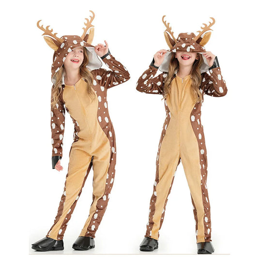 Adorable Christmas Spotty Fawn Onesie Cosplay - Matching Reindeer Parent-Child Animal Costumes for Holiday Performances