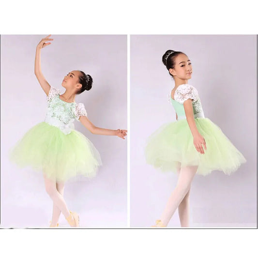 Adult Or Children Balle Stage Costumes Bodice & Tulle Skirt, Girls Light Green Flower Fairy Ballet Tutus HB663