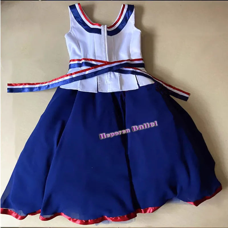 Advanced Custom Paris Flame Variation Ballet Dress Blue White Red Long Gauze Skirt