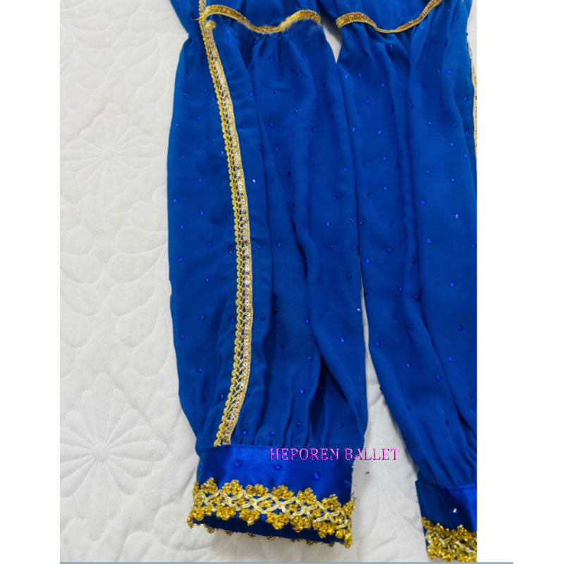 Customized Le Corsaire Man Ballet Long Pants With Headwear And Cuff/Short Sleeve,Blue Balet Pirate Costumes Diamond Decoration