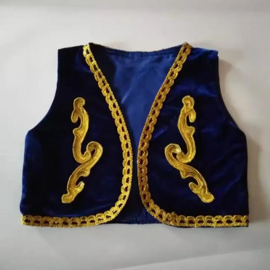 Custom Made Red Or Blue Or Black Prince Embroidered Ballet Vest Stage Costume, Ballet Dance Vest With Gold Decoration