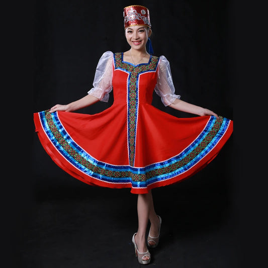 Custom Made Russian Folk Dance Costumes With Headwear, Russia Stage Dancing Wear Retail Wholesale HF1276