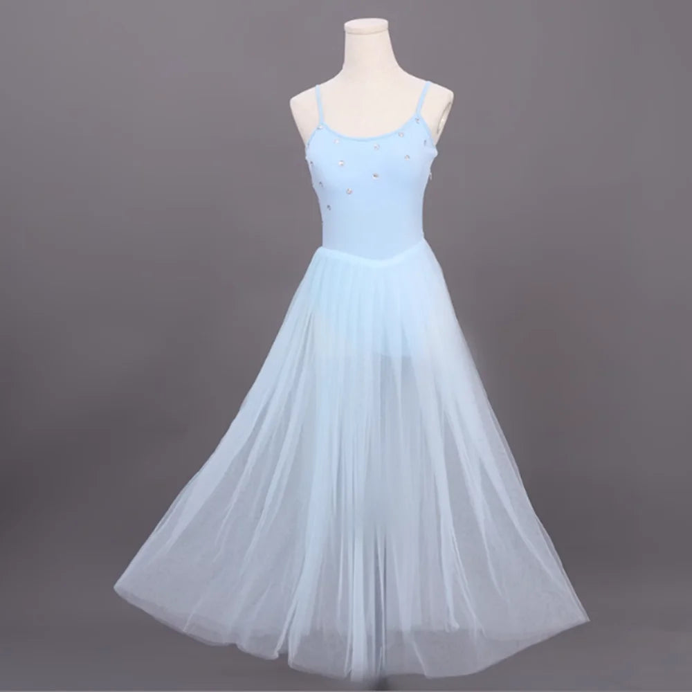 Customizable Adult White Or Grey Or Light Blue Modern Ballet Dance Costumes, Flowing Modern Dance Skirts For Performance