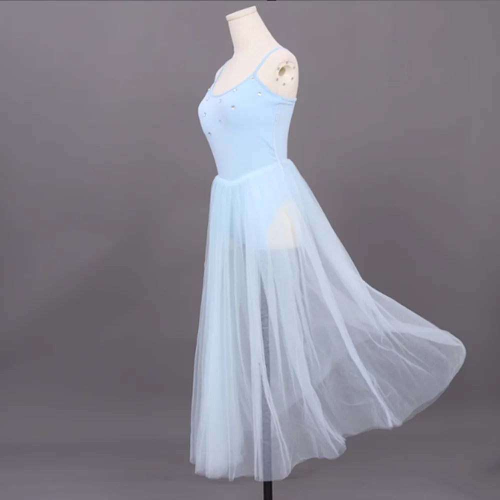 Customizable Adult White Or Grey Or Light Blue Modern Ballet Dance Costumes, Flowing Modern Dance Skirts For Performance