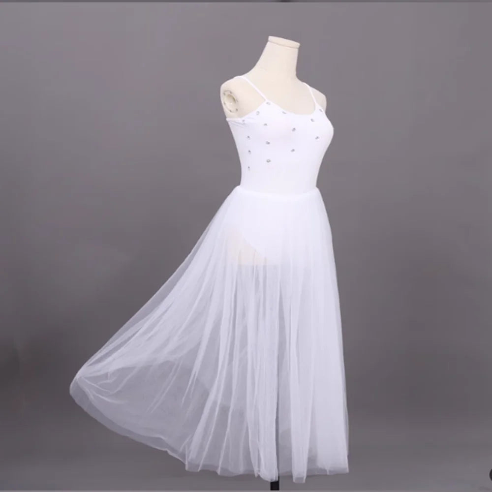 Customizable Adult White Or Grey Or Light Blue Modern Ballet Dance Costumes, Flowing Modern Dance Skirts For Performance