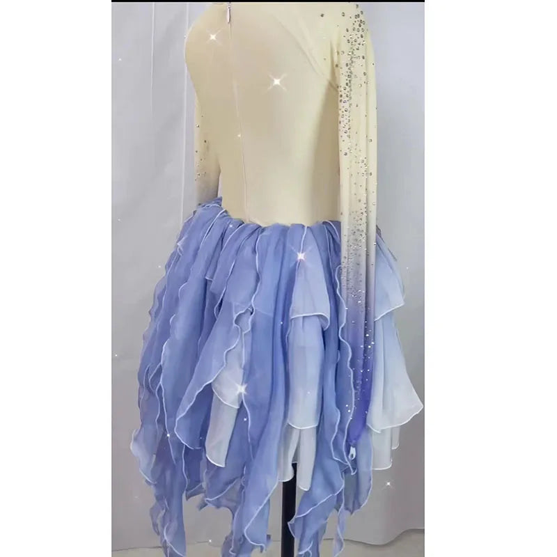 Customized Ballet Dress With Flowers Long Fish Tail Design,Modren Dance Costumes Performance Irregular Hem Dress