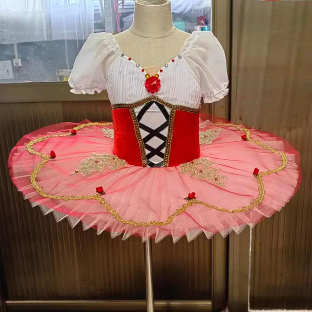 Customized Children's Ballet Dress Yarn Dress Red Performance Or Training Skirt Little Red Hat Tutus