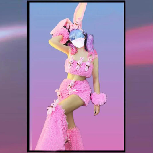 Customized Christmas And New Year Tour Rabbit Girl Costumes Rabbit Character Cosplay Clothing With Different Color Headwear