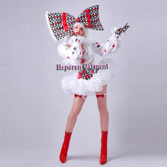 Customized Halloween Fool's Day Clown Performance Assembly Cute Bow Knot Poker Bar Party Tour Dancer Costumes Without Shoes