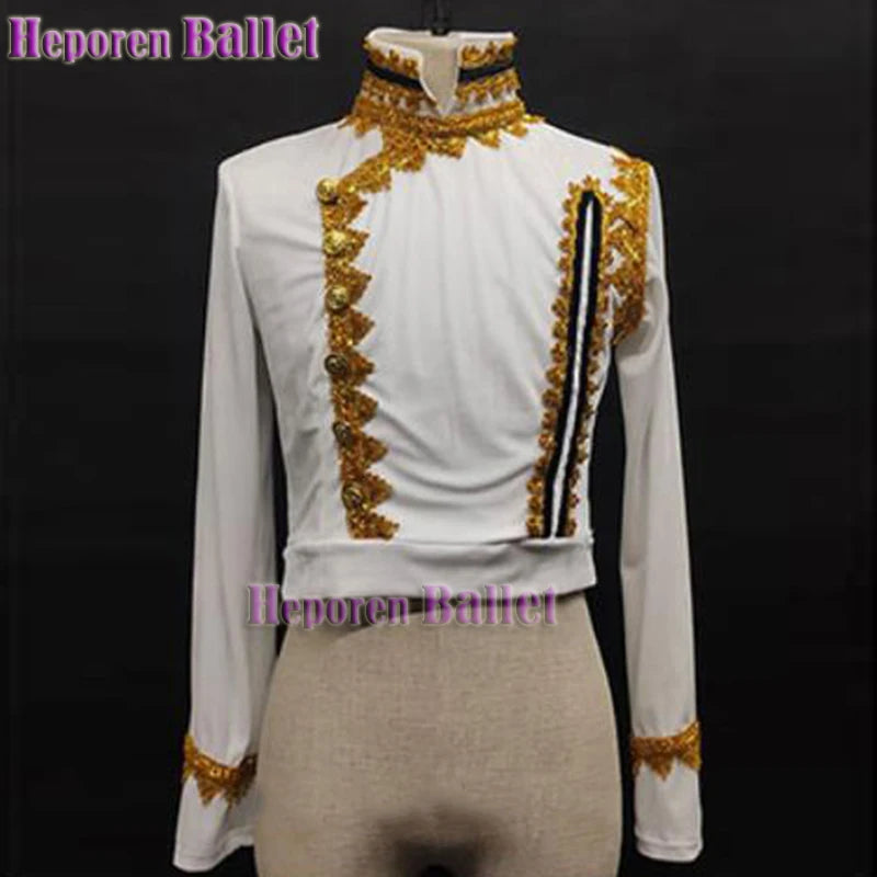 Customized Men Raymonda Ballet Jackets Outerwear,Ballet Tops Long Sleeve Gold Trim Dance Costumes For Boy