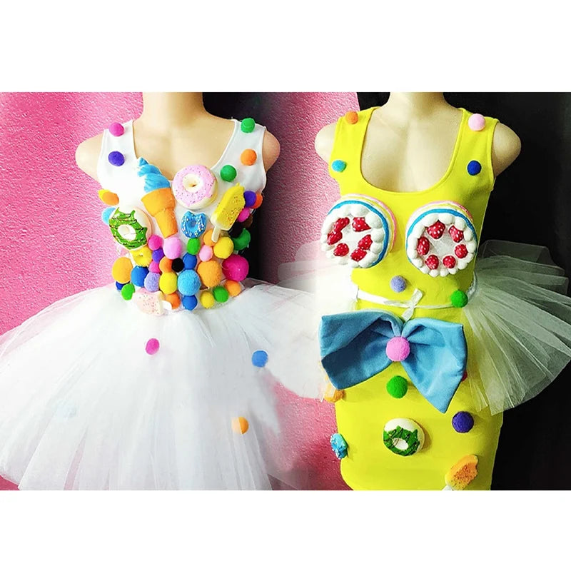 Customized Merry Christmas Party Sweet Sugar Ice Cream Costumes,Donuts Parade Dress Dance Rainbow Color Candy Skirt For New Year