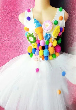 Customized Merry Christmas Party Sweet Sugar Ice Cream Costumes,Donuts Parade Dress Dance Rainbow Color Candy Skirt For New Year