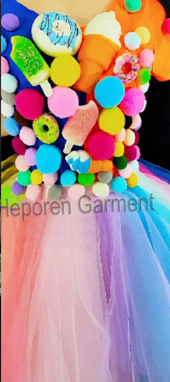 Customized Merry Christmas Party Sweet Sugar Ice Cream Costumes,Donuts Parade Dress Dance Rainbow Color Candy Skirt For New Year