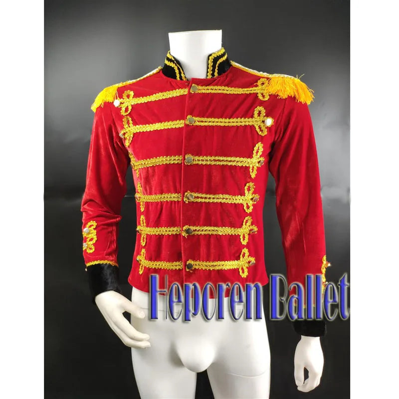 Customized Red Man Velvet Military Prince Ballet Coat Costumes Outwear,Boys Dance Tunic Jacket Many Colors Drop Shipping