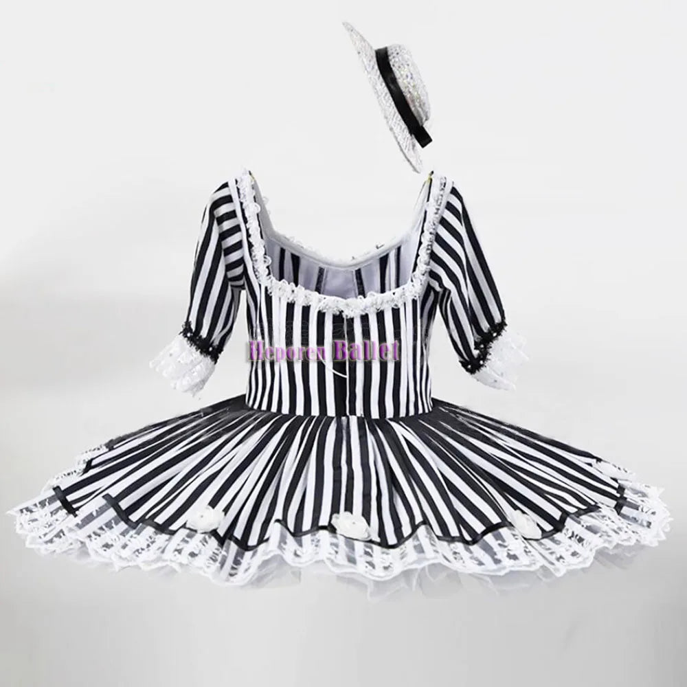 Customized Women's And Girls' Black And White Stripe Ballet Canopy Dress Nutcracker Variations Performance Ballet Tutu